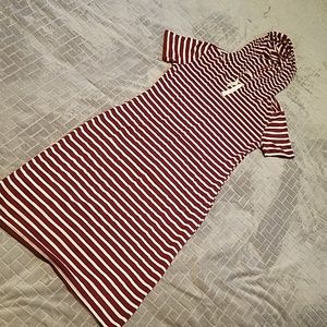 Maroon Striped Short Sleeve TShirt Dress